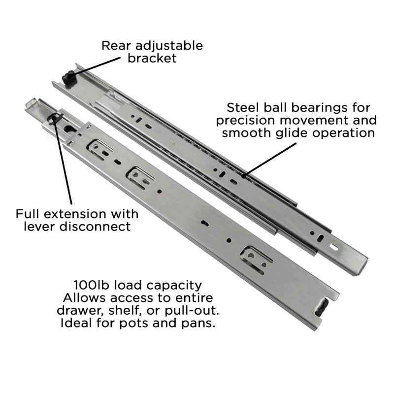 HickoryHardware Drawer Slide Side Mount Full Extension Cadmium Finish